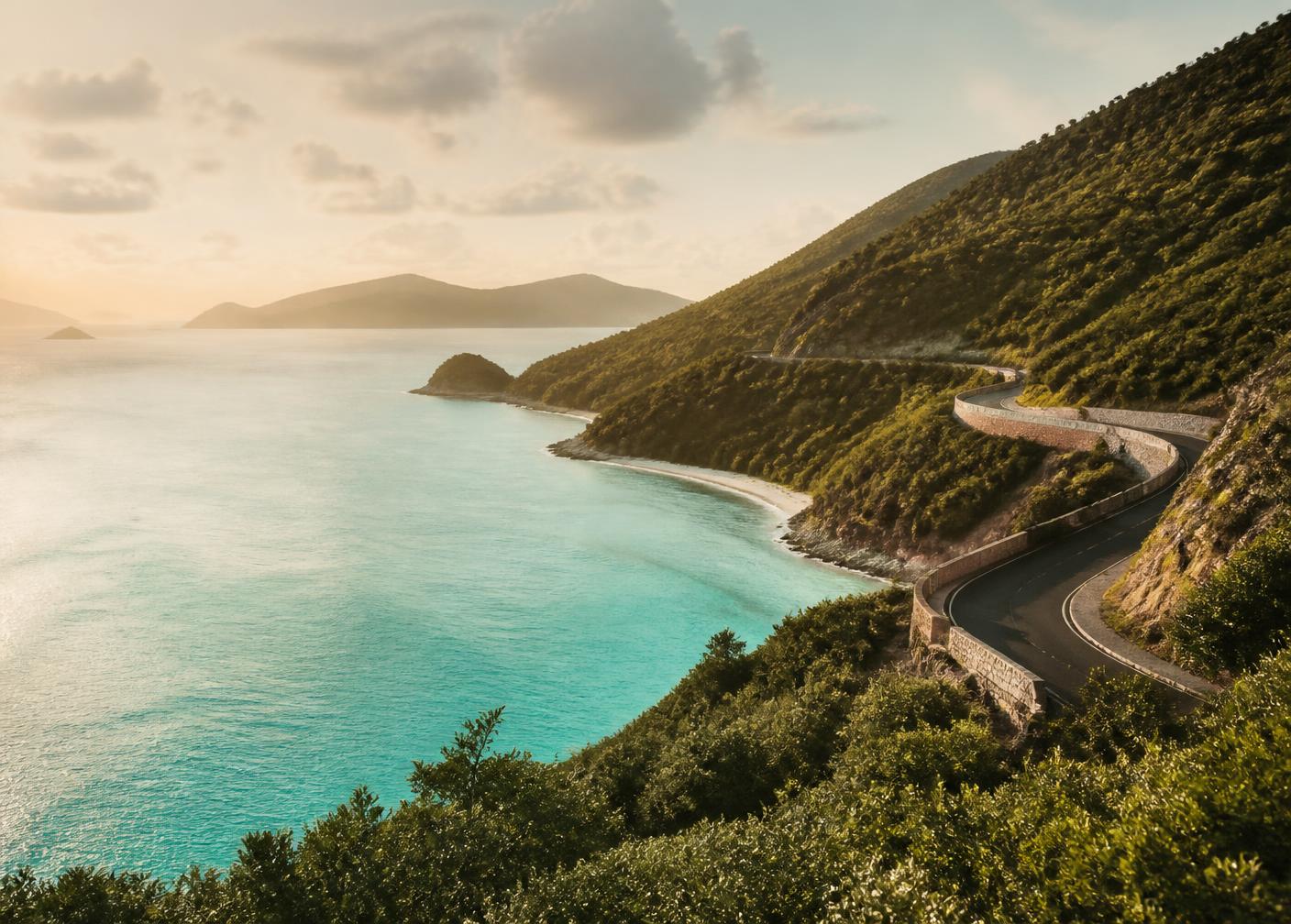 Coastal road winding along the Caribbean sea in Grenada