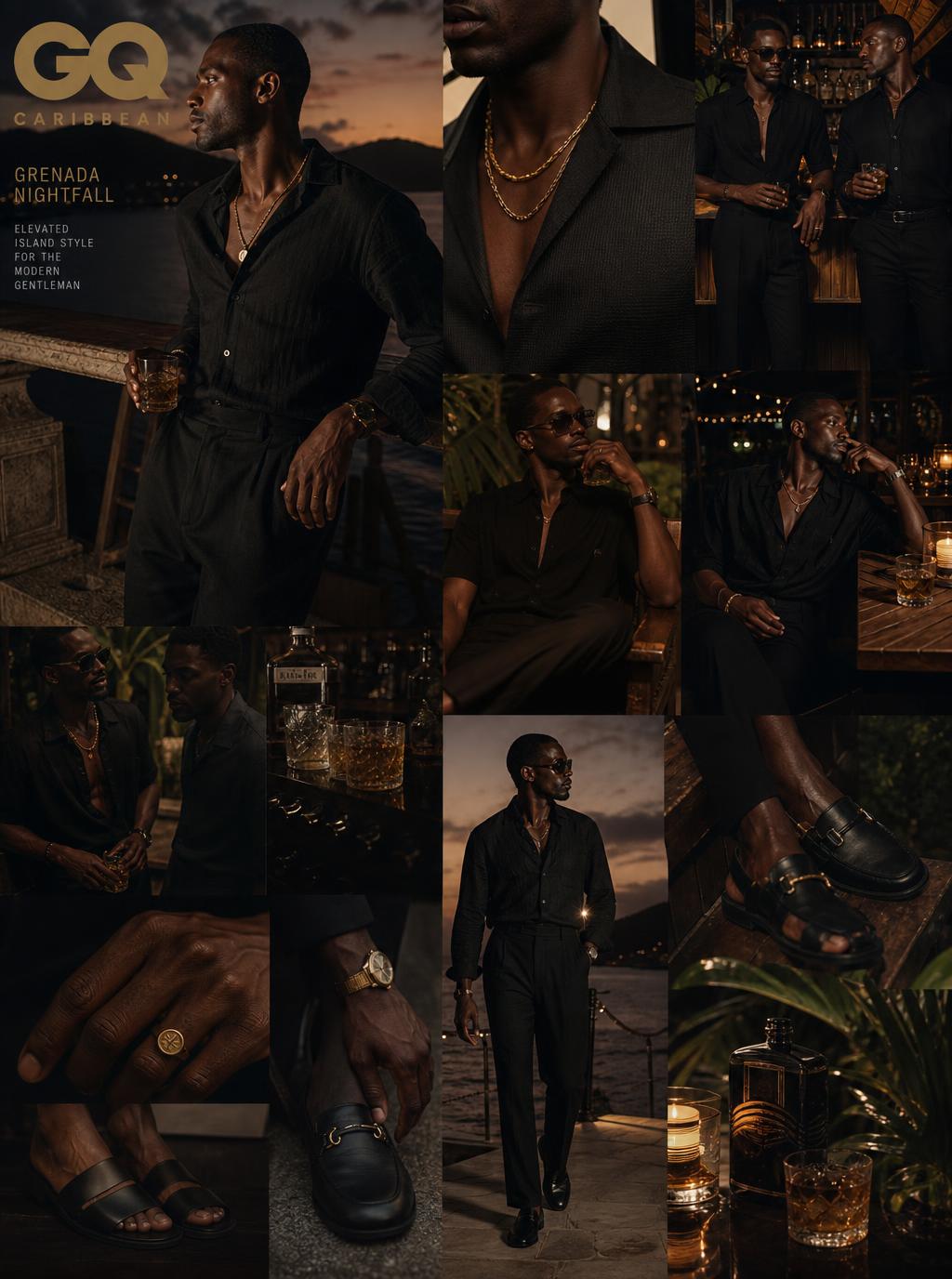 Men's Inspiration board for Oil, Iron & Rum — All Black Beach Chic